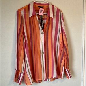 NWT Unique Spectrum Striped Button Up Long Sleeve Lightweight Shirt Size XL